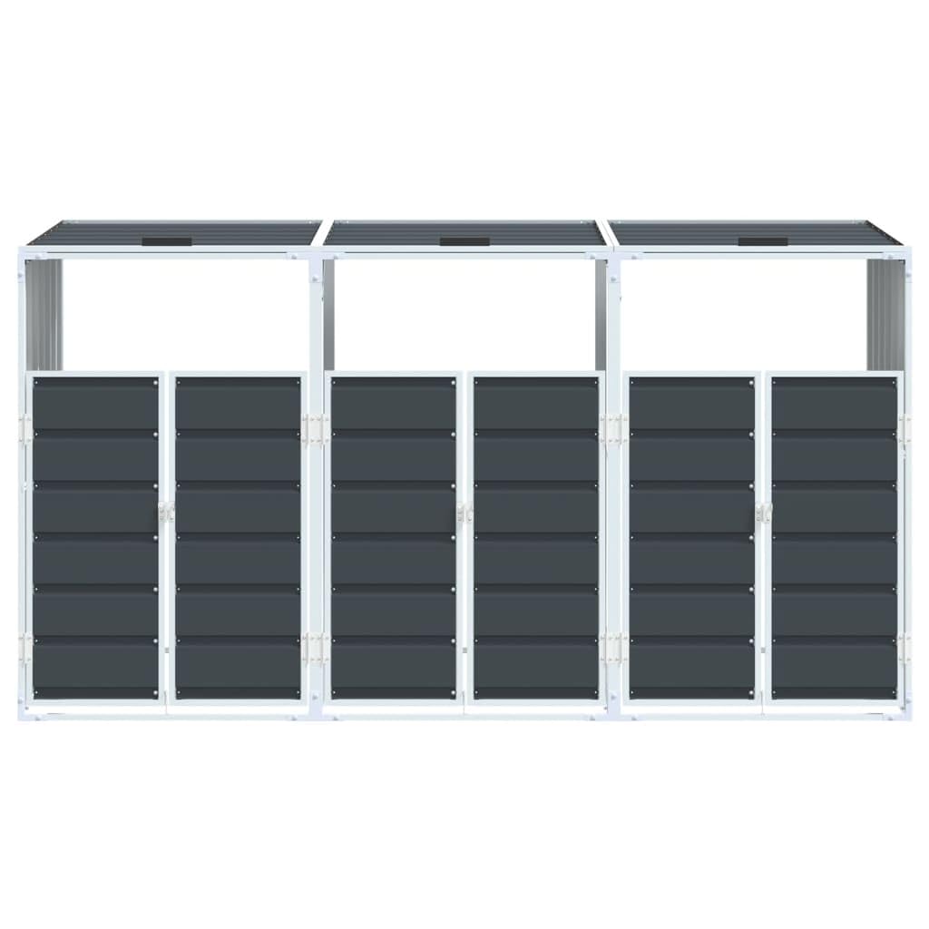 IKAYAA Cubos de Basura Exterior Cobertizo para Ocultar Cubo de Basura 240L Cobertizo de Metal para 3 Cubos de Basura 216 x 81 x 115 cm Gris Antracita
