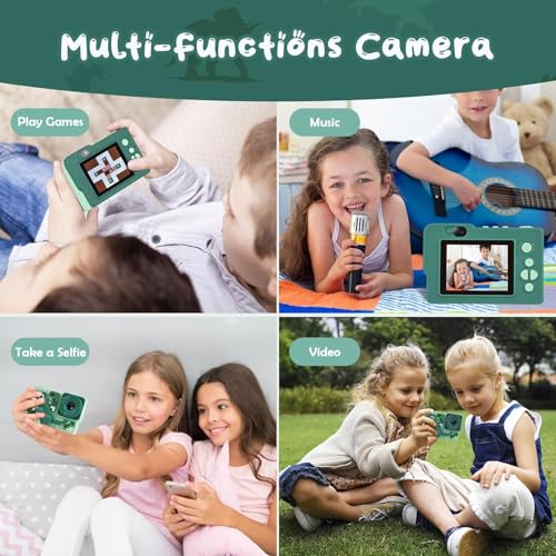 Image of Digital Mini Camera for Kids (Ages 3-12) - Fun Unicorn Silicone Cover, Perfect Toy for Boys & Girls (Dino Blocks-Green)