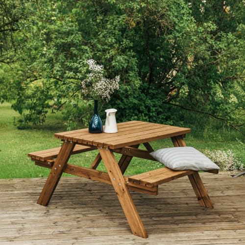Table de pique-nique en bois résistante aux intempéries structure AMATA robuste - 3