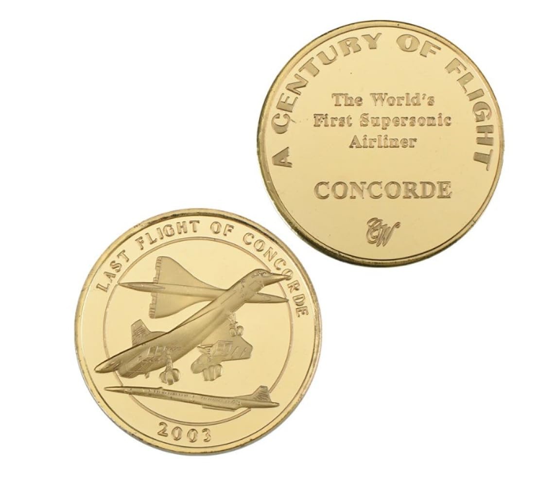 Minhbder Gold Commemorative Coins Usa Last Flight Of Concorde Plated Challenge Coin The World's First Supersonic Airliner Souvenir Gift