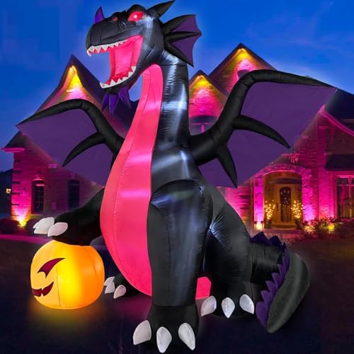 Image of Danxilu 9 FT Halloween Inflatables Dragon with Pumpkin Outdoor Decoration