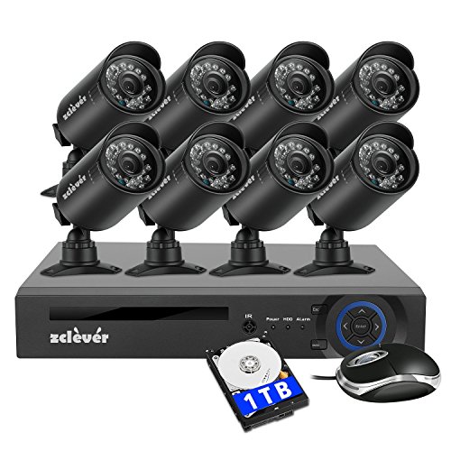 Zclever 8Ch 1080N AHD Night Vision CCTV Security Camera System Surveillance DVR Kits with HDD