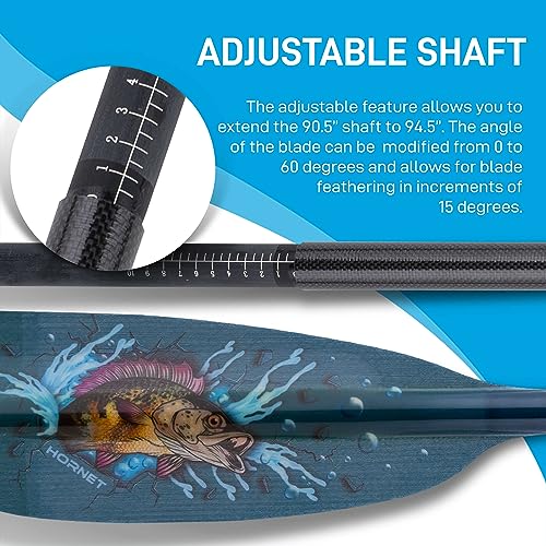 Image of Hornet Watersports Fiberglass Kayak Paddle for Adults- Ideal for Touring, Fishing and Boating- 90.5 inches / 230CM Adjustable with Carbon Fiber Shaft- Kayak Oars Kayaking Equipment