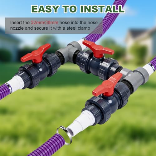 Bypass Pool Set, Wärmepumpen Anschluss Set, Ø 50 mm Wärmepumpe Pool Anschluss Set, Adapter für Pool Heizung mit 32mm 38mm Schläuchen, Steuerung der Wasserzufuhr für eine optimale Temperaturregulierung