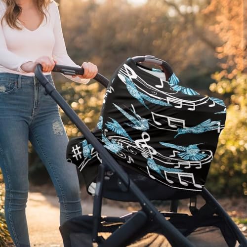 Image of Coldinair Hummingbird Car Seat Covers for Girls Multi-use Cover Music Notes Baby Carseat Canopy Cow Print Nursing Cover for Breastfeeding