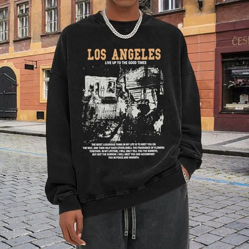 Mens Oversized Crewneck Sweatshirt Vintage Los Angeles Graphic Washed Sweatshirts with Pockets Streetwear Pullover4