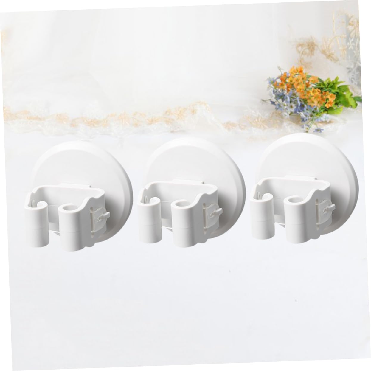 DOITOOL 3pcs Plastic Hooks for Hanging Mop Broom Holder Mop Broom Clamps Suction Cup Clamp Broomstick Mop Clip Hook up Mop Holder No Punching White Mop Clamp