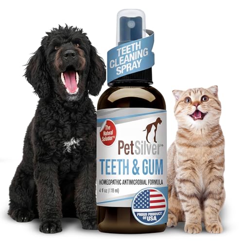 PetSilver Teeth & Gum Spray - Dog Dental & Teeth Cleaning Spray for Plaque & Tartar Build-Up Reduction - Natural Breath Freshener for Dogs and Cats - Patented Chelated Silver - Made in The USA - 4 oz