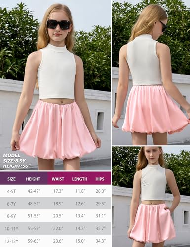 Image of Perfashion Girls Bubble Skirt Metallic Puff Balloon Cute Mini Skorts Dance Outfits with Shorts 4-13Y