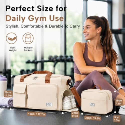 Image of FIORETTO Women's Gym Duffle Bag with Shoes Compartment, 30L Capacity, Ideal for Travel, Gym, Sports, Duffel, Weekender