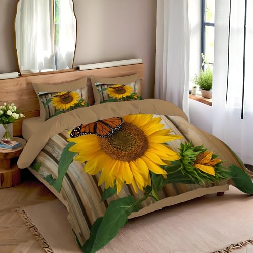 Housse de couette 200x200 tournesol jaune parure de lit microfibre zip