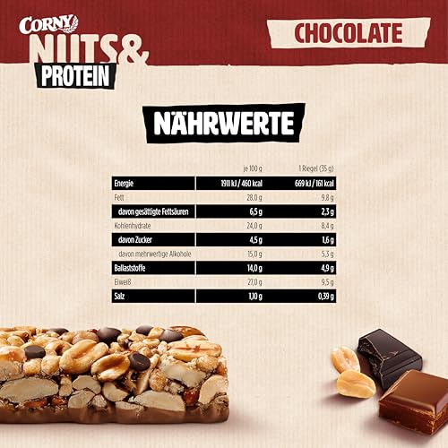 Corny Nussvoll Protein Chocolate | Nussriegel & Proteinriegel ohne Zuckerzusatz | Mit 38% Nüssen & 25% Eiweiß | 3 x 35 g