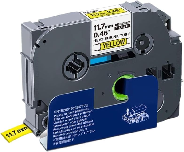 1pc ラベルテープ熱収縮チューブ HSe631 HSe-631 11.7 ミリメートルリボン黒地黄色ラベラーと互換性