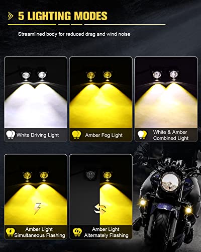 Image of Motorcycle LED Fog Lights Auxiliary Driving Light 60W 18000LM Dual Color Spotlights White Amber Strobe Flashing Lights with 5 Modes Wire Harness Kit, for Car Truck Boat ATV UTV, 2PCS