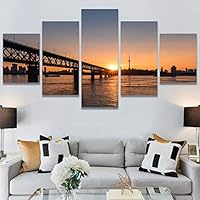 SIGNWIN 5 Panel Canvas Wall Art Modern Art Architecture & Maps Building Contemporary Expressive Multicolor Photography for Home Decorations Ready to Hang - 60