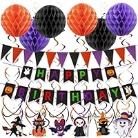 Halloween Party Decorations Set 26 Pcs, Decorations Bunting Set, Halloween Decorations Party Supplies, Honeycomb Balls, Triangle Bunting Flags Banner, Spooky Hanging Swirls Decorations Spooky