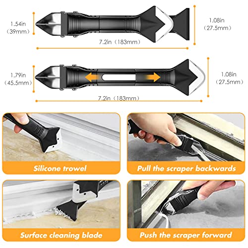 Silicone Caulking Tool, Caulk Remover Tool& Grout Removal Tool, Caulk Remover, Silicone Caulking Tool Kit, with 4pc Glass Glue Angle Scraper - 3 in 1 Caulking Finishing Tools