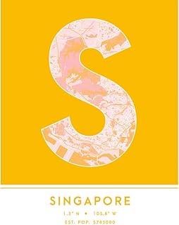 Wee Blue Coo Singapore Singapore City Map Yellow Colour Block Modern Typography Stylish Letter Unframed Word Wall Art Print Poster for Home Décor CITYMAP1