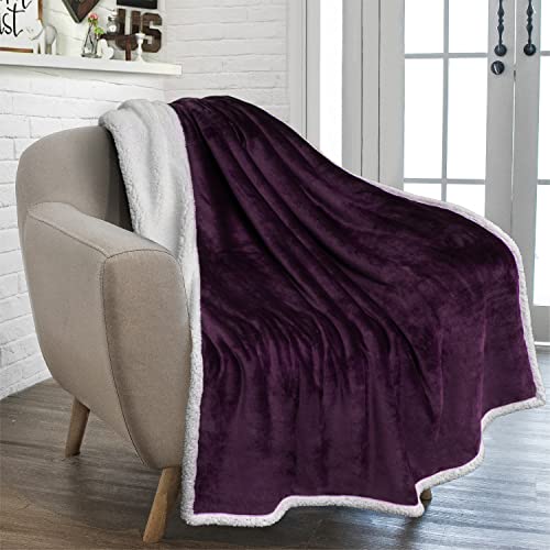PAVILIA Sherpa Fleece Throw Blanket for Couch, Purple, Plush Soft Fuzzy Sofa Blanket, Cozy Reversible Winter Throw for Women Men, 50x60 Inches