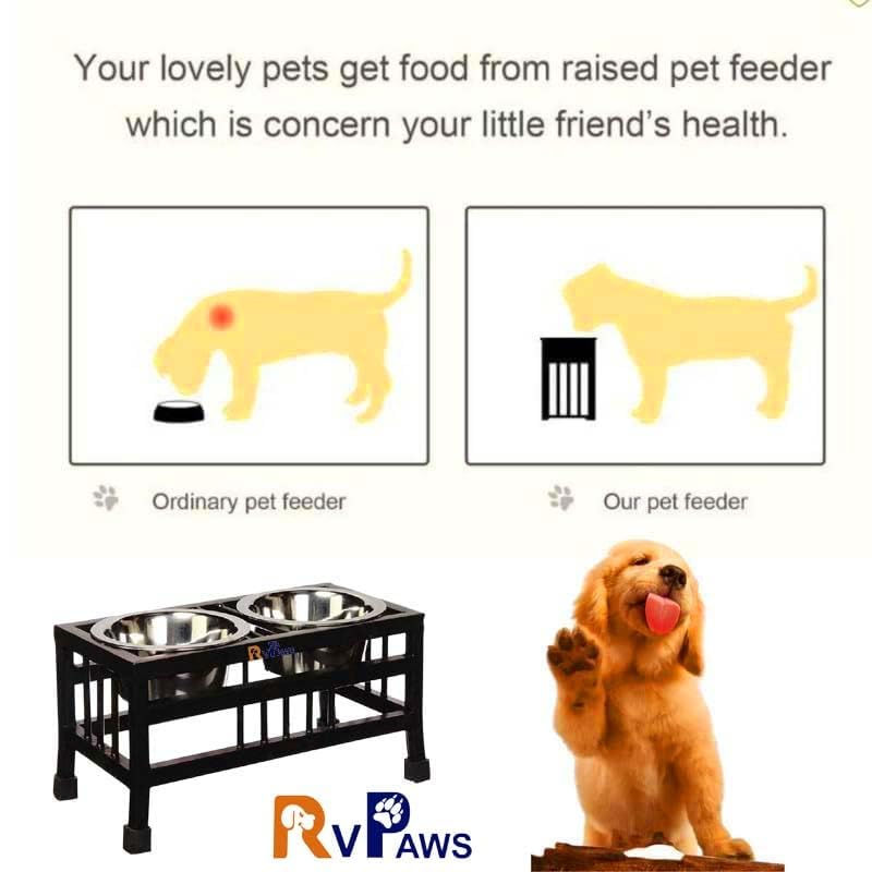 Woofy Stainless Steel Dog Elevated Dinner Stand Bowl Non-Slip Feeding and Watering for Puppies and Small Dogs (Small-2X 350Ml),?29.5 cm,H_12.5 cm,W_14 cm 2