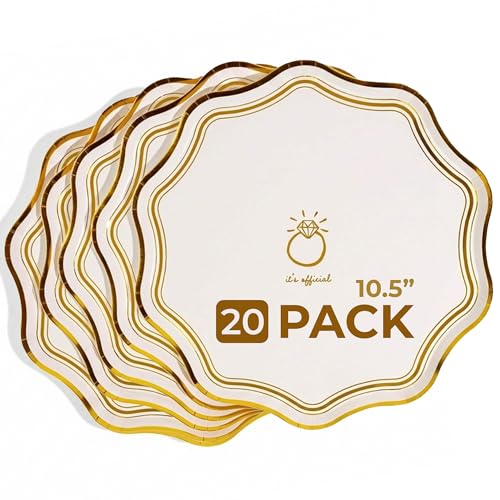 Bridal Cream & Gold Paper Plates for Cake & Dessert 10.5inch 20 pack