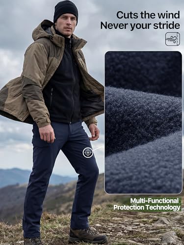 Image of FREE SOLDIER Men's Outdoor Softshell Fleece Lined Cargo Pants Snow Ski Hiking Pants with Belt