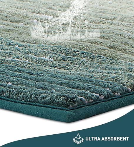 Image of Obsessions Soft & Plush Bath Mat | Quick Dry, Stain & Skid Resistant | Luxuriously Soft, Long Lasting Color | TPR Latex Backing, Size 50x80 cm, Light Green & Dark Green