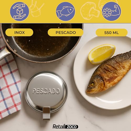 Miniatura 2 de Chefzoco Grasera De Pescado, Aceiteras Para Aceite Usado, Recipiente Aceite Con Filtro Metálico, Apto Para Aceite Caliente, Conserva El Aceite Sin Impurezas, Capacidad 550 Ml, Acero Inoxidable