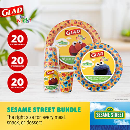 Glad For Kids Sesame Street Elmo And Cookie Monster Disposable Dining Supplies | Bundle Includes Paper Plates And Paper Cups | Heavy Duty Disposable Tabletop #TOP1