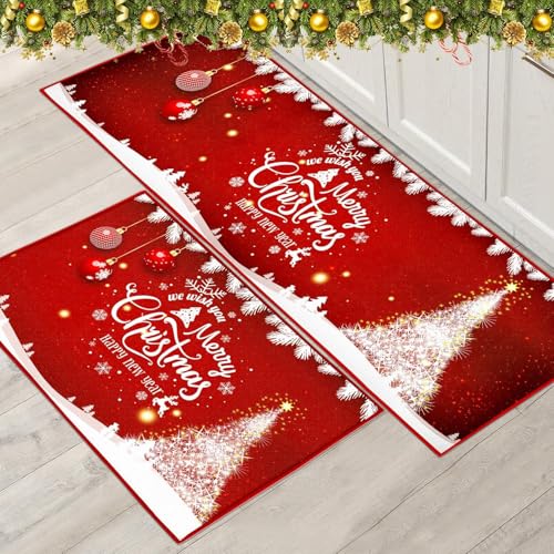 PORJDN Weihnachtsteppich Set Weihnachten Innenboden Roter Teppich, Xmas Türmatte Läufer Teppichmatte für Küche Heimdekor Waschbare Läufer. (Style C, 40x120+40x60cm)