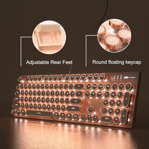 MageGee Typewriter Mechanical Gaming Keyboard, Retro Punk Creamy Round Keycaps, 104 Keys LED White Backlit Wired Keyboards for Laptop MAC PC Gamer, with Magnetic Wrist Rest, Blue Switch - Thumbnail 6
