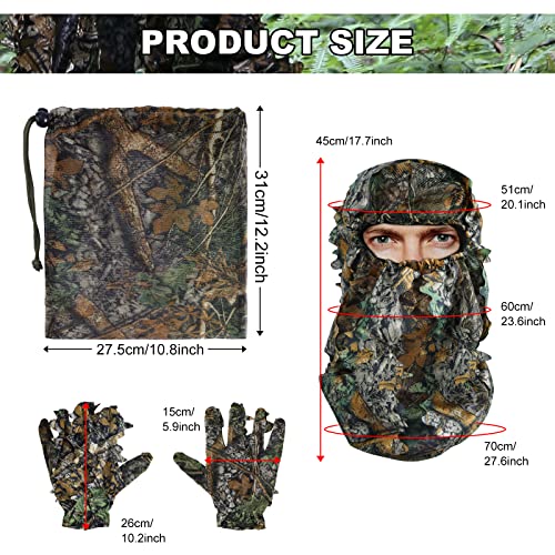 PELLOR 5PCS Ghillie Suit, 3D Leaf Camouflage Uniform Gilly Suit, Mask, Gloves, Storage Bag Set - Image 3