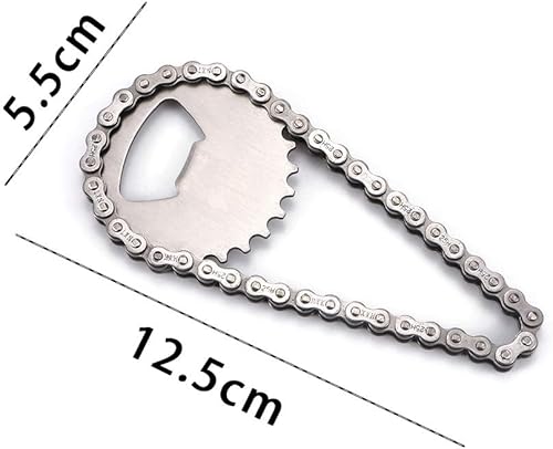 Miniatura 5 de Abrebotellas con engranaje de cadena, abridor de cerveza de metal plateado, novedad para bicicleta, cadena de bebidas, abrebotellas de cerveza,