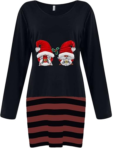 Miniatura 3 de Vestido de Navidad de talla grande para mujer vestido de retazos de manga larga a rayas vestidos de fiesta de vacaciones