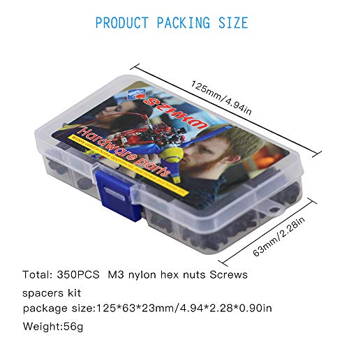 Szhkm M3 Nylon Bolts And Nuts Assortment Plastic Hex M3 Screws And Nuts M3 Nylon Hardware Kit Black 350Pcs #TOP5
