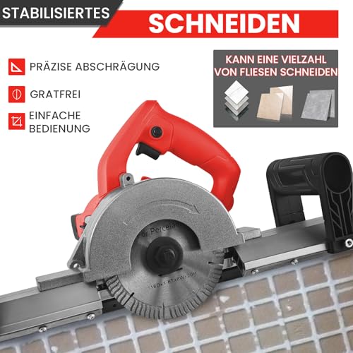 VKE Elektrischer Fliesenschneider, 1200W 45 grad Fliesenschneider mit Sägeblatt, Maschine zum Anfasen von Fliesen, Fliesenschrägschneider mit 12V Wasserpumpe (mit Aufbewahrungstasche und Schürze)