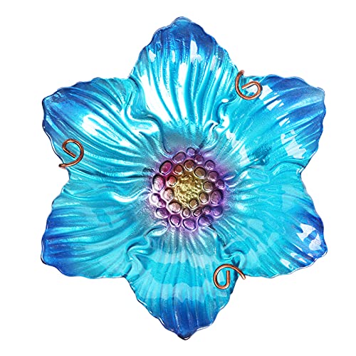 Outdoor Bird Bath Glass Birdbath Garden Birdfeeder With Metal Stake Blue(Height:26Inch) #TOP1