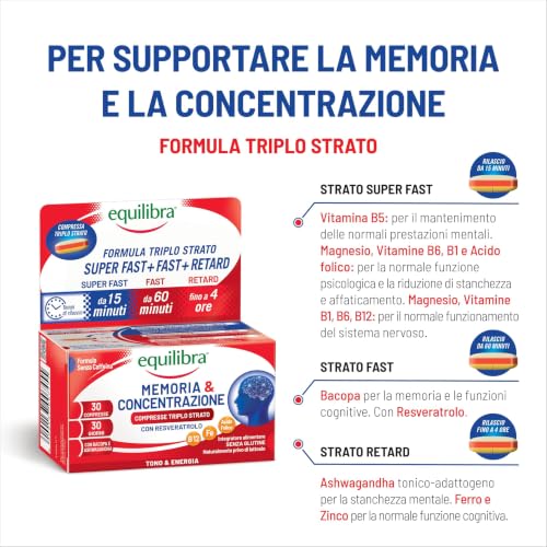 Equilibra Memoria e Concentrazione, 30 Compresse Triplo-Strato, No Caffeina - Immagine 1