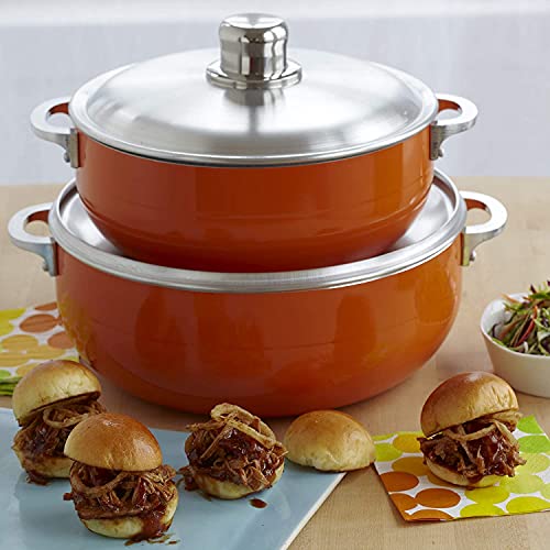 Imusa Usa 2 Piece Orange Caldero (Dutch Oven Set) With Aluminum Lid 4.4Qt, 6.9Qt #TOP2