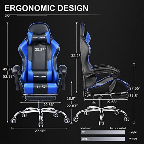 GTPLAYER Game stoel massage, gaming bureaustoel ergonomische met voetensteun, verstelbare hoofdsteun en lendensteun, in hoogte verstelbaar, lauw - Afbeelding 3