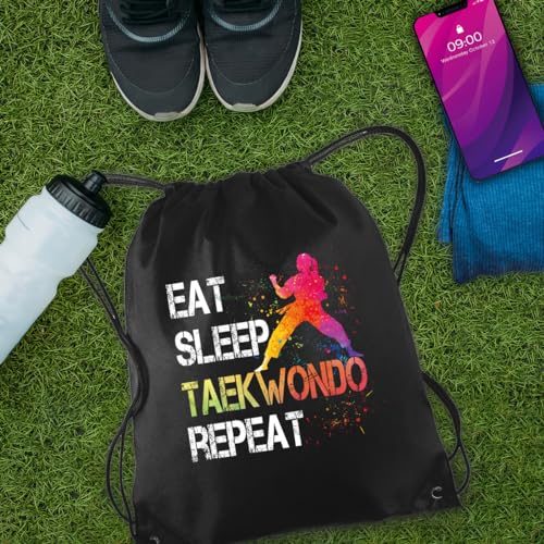 Eat Sleep Taekwondo Repeat Drawstring Backpack For Men Women, Waterproof Sport Sackpack For Taekwondo Lover Taekwondo Fan, Funny Birthday Christmas String Gym Bag Gifts For Her Him4