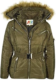 A2Z 4 Kids Kids Girls Jackets Puffer Hooded Stylish Detachable Faux Fur Padded Zipped Belted Slim Fit Warm Coats New Age 5 6 7 8 9 10 11 12 13 Years