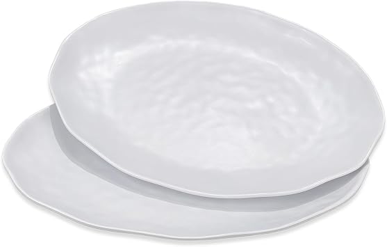 Yalin Oval Large Serving Platter, 16 Inch Melamine Serving Tray, Great for Restaurant, Steak, Salad and Everyday, Set of 2 White Dinner Plates