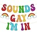Sounds Gay I'm In Pride Banner - Pre-Strung Rainbow Glitter Happy Pride Month Banner, LGBTQ Party Decoration with Adjustable Spacing for Pride Month, Parades & Photo Backdrops