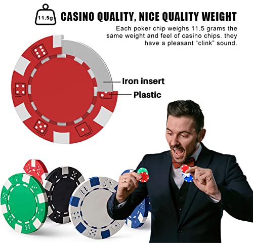 100 Poker Chips, Casino Poker Chips Set, 11.5 Gram Plastic Poker Chips Clay Blank Game Chips for Poker Card Games Texas Holdem Blackjack Gambling (with Gift Box)