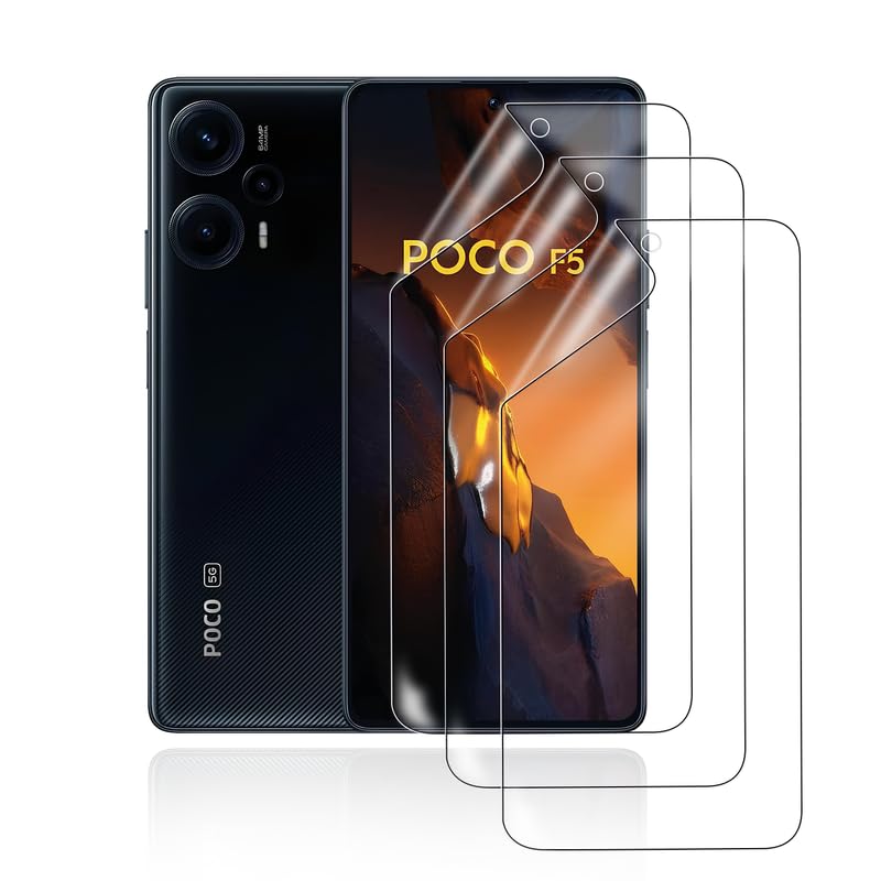 HonJenSeoa Protector de pantalla de película de hidrogel para Xiaomi Poco F5, 3 Piezas película protectora de TPU suave transparente HD Curva 3D de Cobertura Completa Sin Burbujas