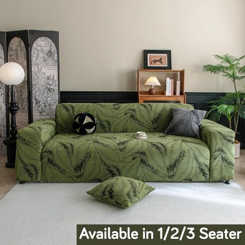 Image of HOKIPO 200gsm Dual Tone Knitting Jacquard Sofa Cover 1 Seater Fully Covered, Olive Green (NEW-AR-6032-GRN)
