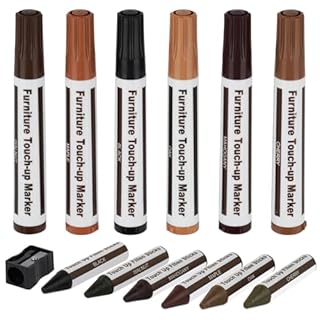 ACWOO Kit De Réparation De Bois, 13Pcs Réparation Meubles En Bois Avec Taille-Crayon, Kit Réparation De Meubles Marqueurs Bois Marqueurs De Retouche Et Bâtons De Cire Pour Taches, Rayures, Sols, Table