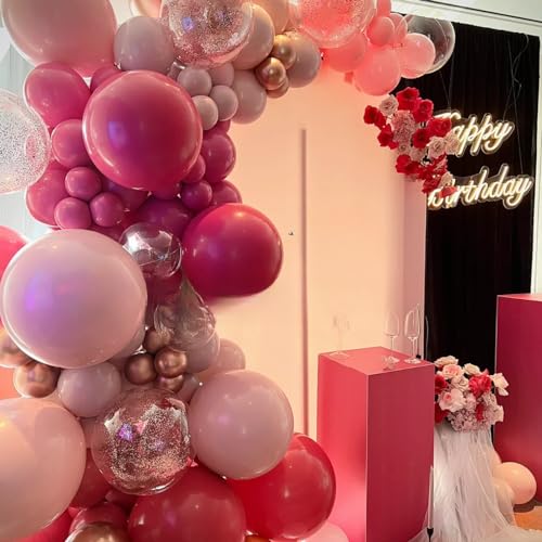 Image of Hot Pink and Rose Gold Balloons, 60Pcs Pastel Pink Balloon, 12 Inch Metallic Rose Gold Confetti Balloons Helium Rose Red Latex Balloon for Girls Birthday Baby Shower Wedding Bridal Party Decorations