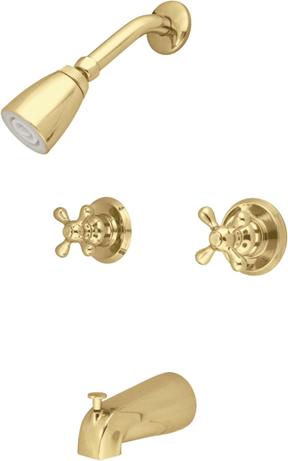 Kingston Brass KB248AX Twin Handle Tub and Shower Faucet with Decor Cross Handle, Satin Nickel,5-Inch Spout Reach
